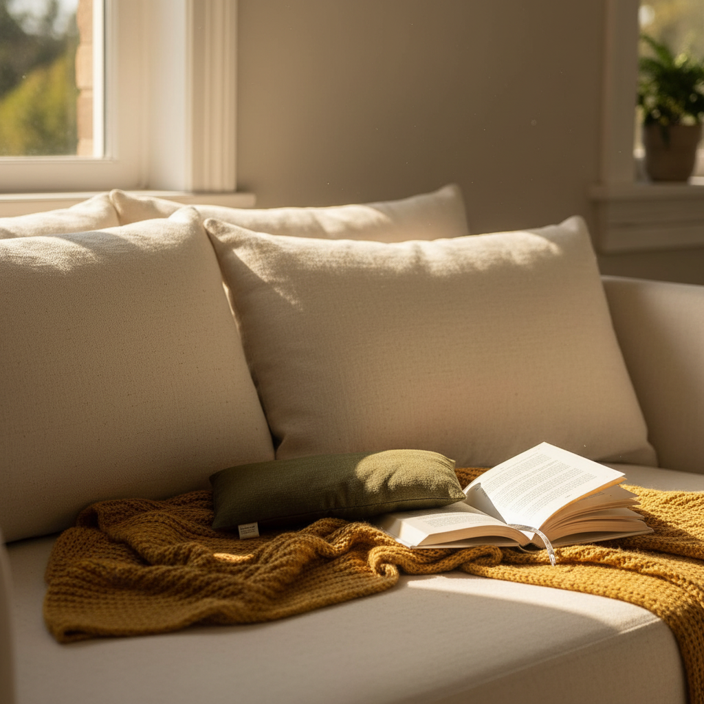 Reading nook lifestyle image with eye mask