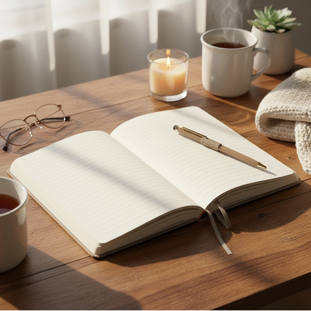 The Still Pages Journal open with pen lifestyle image